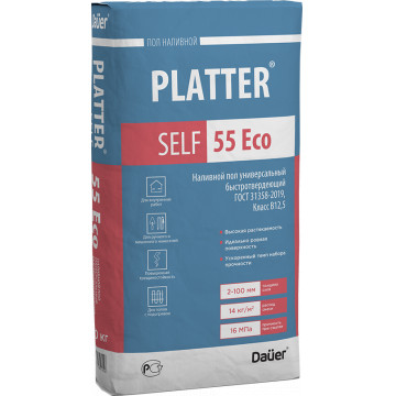  PLATTER® SELF 55 Eco Наливной пол универсальный быстротвердеющий Рк5, Вtb4, В12,5 ГОСТ 31358-2019  фото